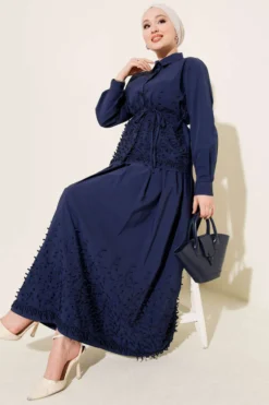 Embossed Skirted Two-Piece Set Navy Blue