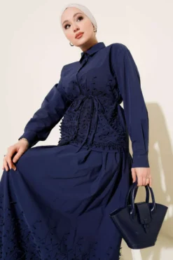 Alternative view of Embossed Skirted Two-Piece Set Navy Blue