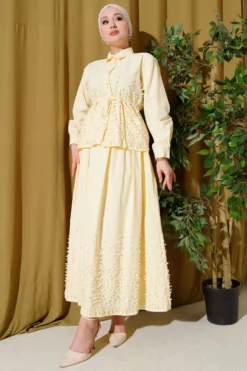 Embossed Skirted Two-Piece Set Yellow