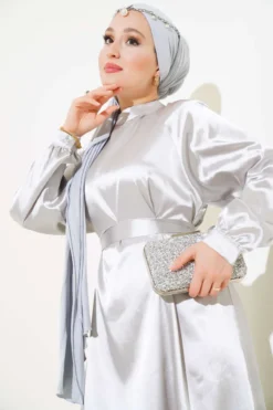 Alternative view of Satin Belted Dress Grey