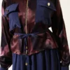 Satin Pocketed Blouse with Skirt Set Burgundy al por mayor clothing set view 4 - Hicabistan fábrica Turquía