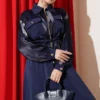 Satin Pocketed Blouse with Skirt Set Navy Blue Großhandel clothing set view 2 - Hicabistan Türkei Fabrik