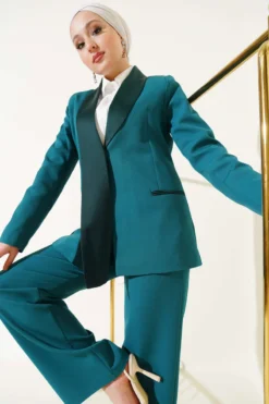 Alternative view of Satin Trimmed Jacket Two-Piece Set Emerald