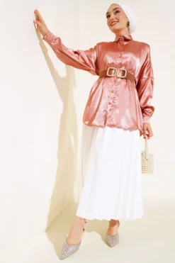 Alternative view of Satin Batwing Shirt Tan