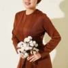 Scuba Leather Belted Dress Brown al por mayor dress view 2 - Hicabistan fábrica Turquía