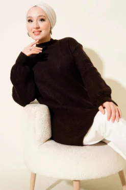 Chunky Knit Soft Sweater Tunic Brown