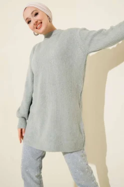 Chunky Knit Soft Sweater Tunic Mint