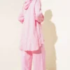 Glitter Striped Hooded Two-Piece Set Pink al por mayor clothing set view 3 - Hicabistan fábrica Turquía
