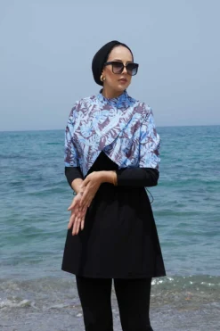 منظر بديل لـ Printed Modest Swimwear with Top Cover Blue