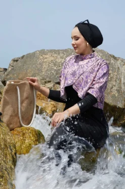 منظر بديل لـ Printed Modest Swimwear with Top Cover Purple