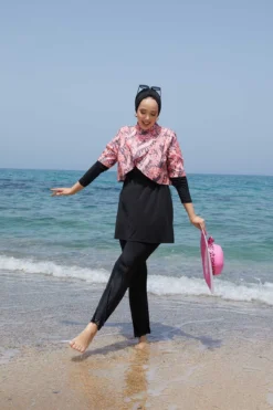 Printed Modest Swimwear with Top Cover Pomegranate Blossom