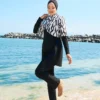Printed Modest Swimwear with Top Cover White