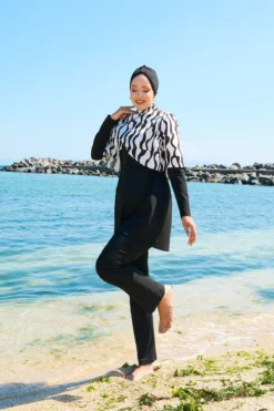 Printed Modest Swimwear with Top Cover White