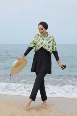 Printed Modest Swimwear with Top Cover Green