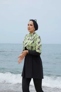 منظر بديل لـ Printed Modest Swimwear with Top Cover Green