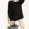 Tulle Floral Stone Knit Tunic Black