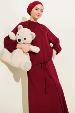 Tunic with Drawstring and Skirt Set Plum wholesale clothing set view 2 - Hicabistan Turkey factory