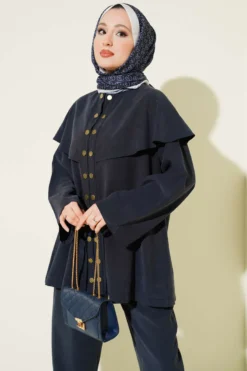 Alternative view of Snap Button Cloak with Modal Two-Piece Set Navy Blue