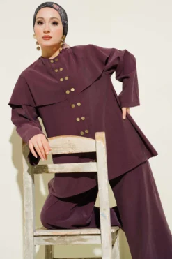 Snap Button Cloak with Modal Two-Piece Set Plum
