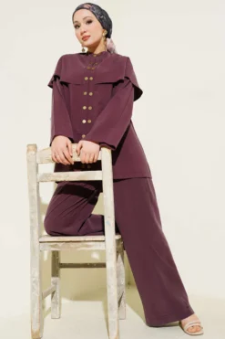 Alternative view of Snap Button Cloak with Modal Two-Piece Set Plum