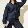 Snap Button Tencel Denim Two-Piece Set Navy Blue wholesale clothing set view 2 - Hicabistan Turkey factory