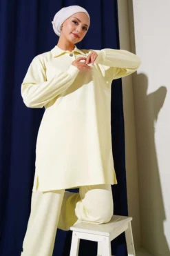 Button-Down Shirt Collar Two-Piece Set Yellow بالجملة clothing set view 2 - Hicabistan مصنع تركيا