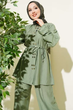 Snap Button Belted Two-Piece Set