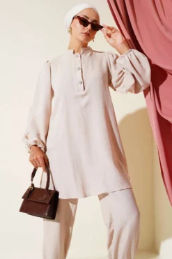 Alternative view of Stone Button Two-Piece Set Beige