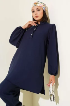 Alternative view of Stone Button Two-Piece Set Navy Blue