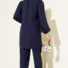 Stone Button Two-Piece Set Navy Blue بالجملة clothing set view 3 - Hicabistan مصنع تركيا