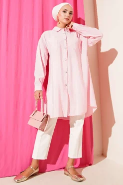 Vista alternativa di Long Tunic with Stone Buttons Pink