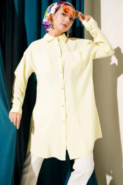 Long Tunic with Stone Buttons Yellow