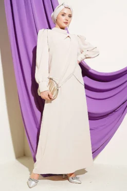 Stone Detail Jumpsuit Set Beige