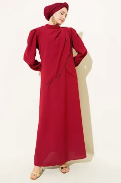 Stone Detail Jumpsuit Set Burgundy
