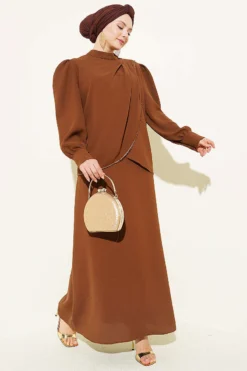 Stone Detail Jumpsuit Set Brown