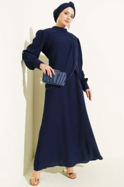 Stone Detail Jumpsuit Set Navy Blue