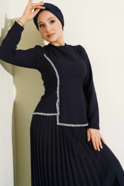 Alternative view of Pleated Skirt Two-Piece Set Navy Blue