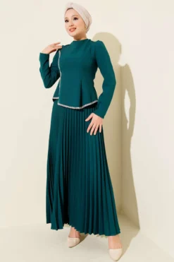 Pleated Skirt Two-Piece Set Emerald