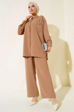 Stone Stripe Detailed Two-Piece Set Benetton Camel