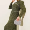 Stone Embellished Evening Outfit Khaki groothandel clothing set view 2 - Hicabistan Turkije fabriek