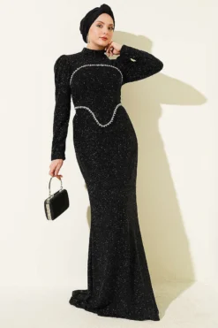 Stone Embellished Evening Outfit Black