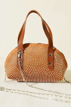 Stone-Embellished Mini Bag Tan