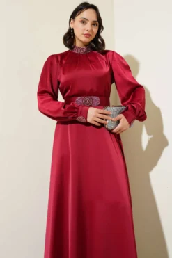 Alternative view of Embellished Satin Evening Dress Burgundy