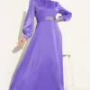 Embellished Satin Evening Dress Lilac wholesale dress view 2 - Hicabistan Turkey factory