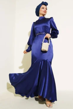 Stone Belt Dress Navy Blue