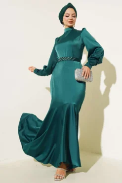 Stone Belt Dress Emerald