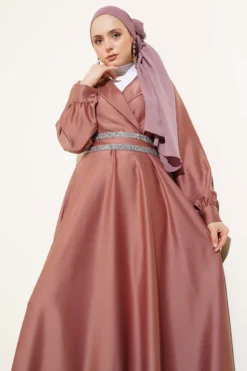 Alternative view of Stone Belted Wrap Neck Satin Dress Powder Pink