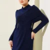 Stone Embellished Cross Neck Sandy Evening Dress Navy Blue Großhandel dress view 2 - Hicabistan Türkei Fabrik
