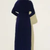 Stone Embellished Cross Neck Sandy Evening Dress Navy Blue Großhandel dress view 3 - Hicabistan Türkei Fabrik