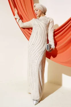 Embellished Plus Size Evening Dress Stone